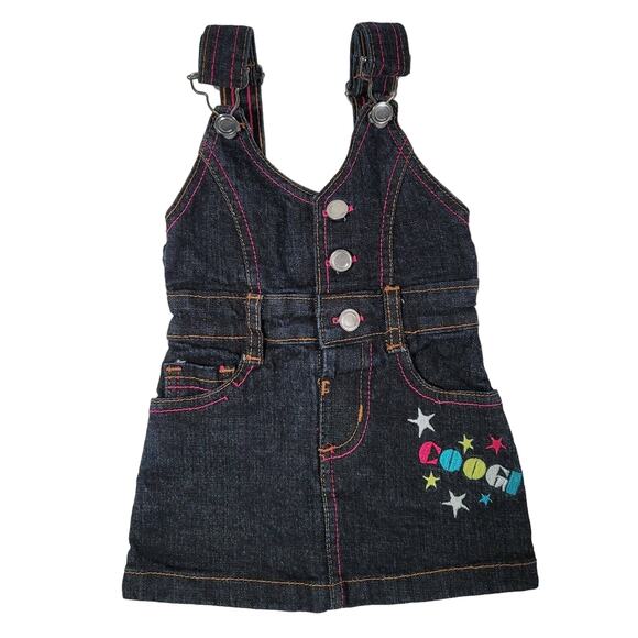 Infant Dress Size 6-9 mos COOGI Embroidered Denim Bib Style Neon Accents - Picture 1 of 8